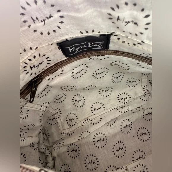 Brown and Cream Leather Fringe Handbag - Picture 6 of 9